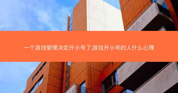 一个游戏管理决定开小号了;游戏开小号的人什么心理